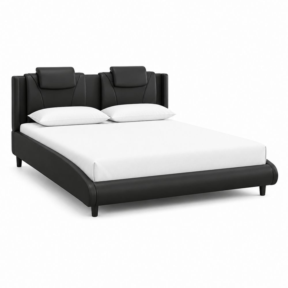 Letto Matrimoniale in Similpelle Nero con Cuscini-Pelvilos