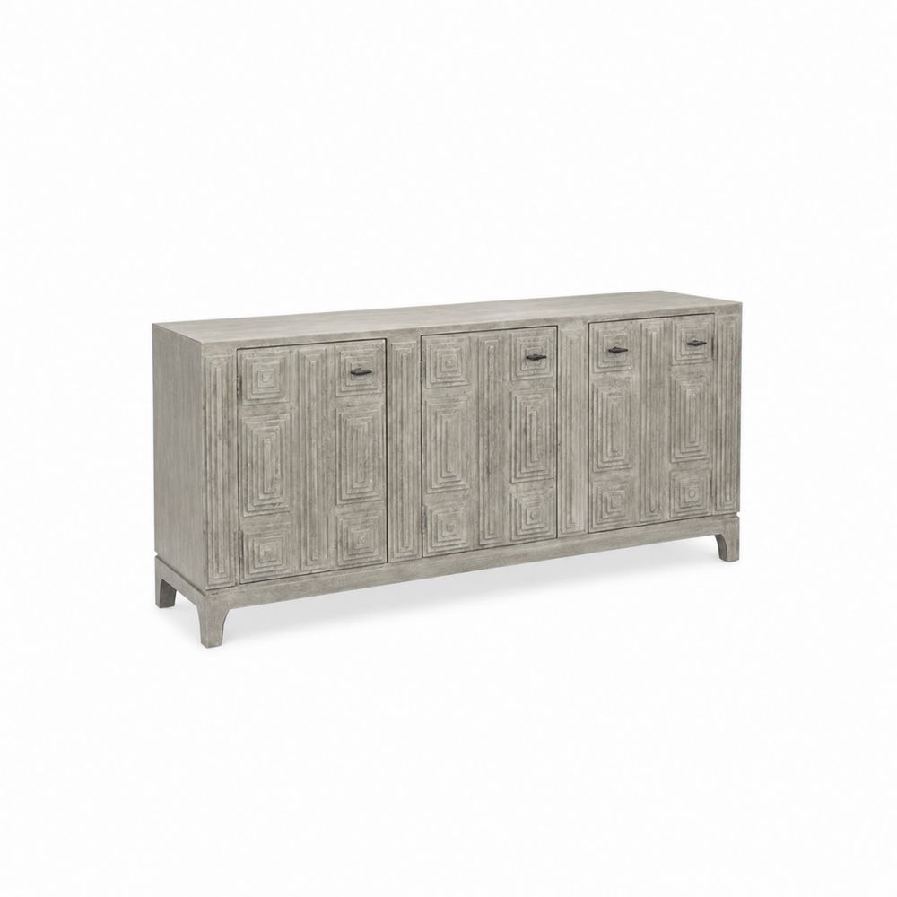 Credenza intagliata in legno massello grigio 200x40x85 cm-Pelvilos