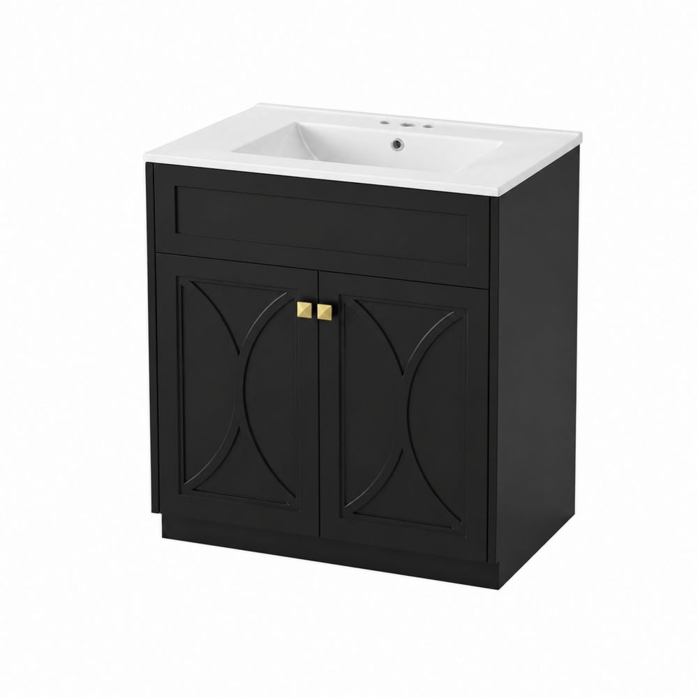 Mobile lavabo nero in MDF e ceramica-Pelvilos