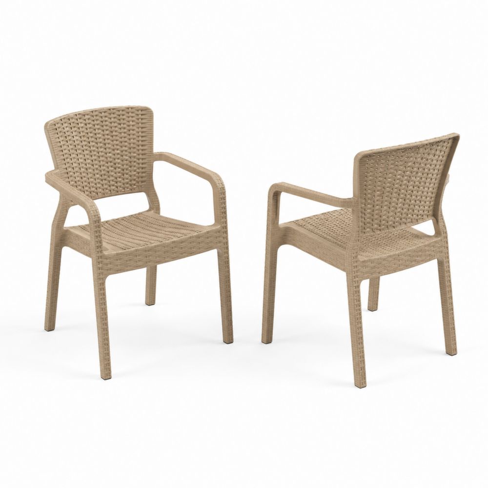 Set di 2 Sedie da Giardino in Plastica Intrecciata Beige-Pelvilos