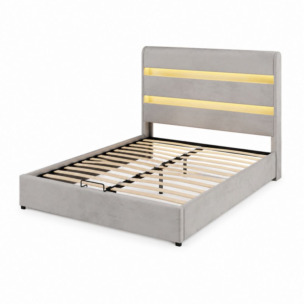 Letto con Testiera in Tessuto Grigio con LED 200x160 cm-Pelvilos