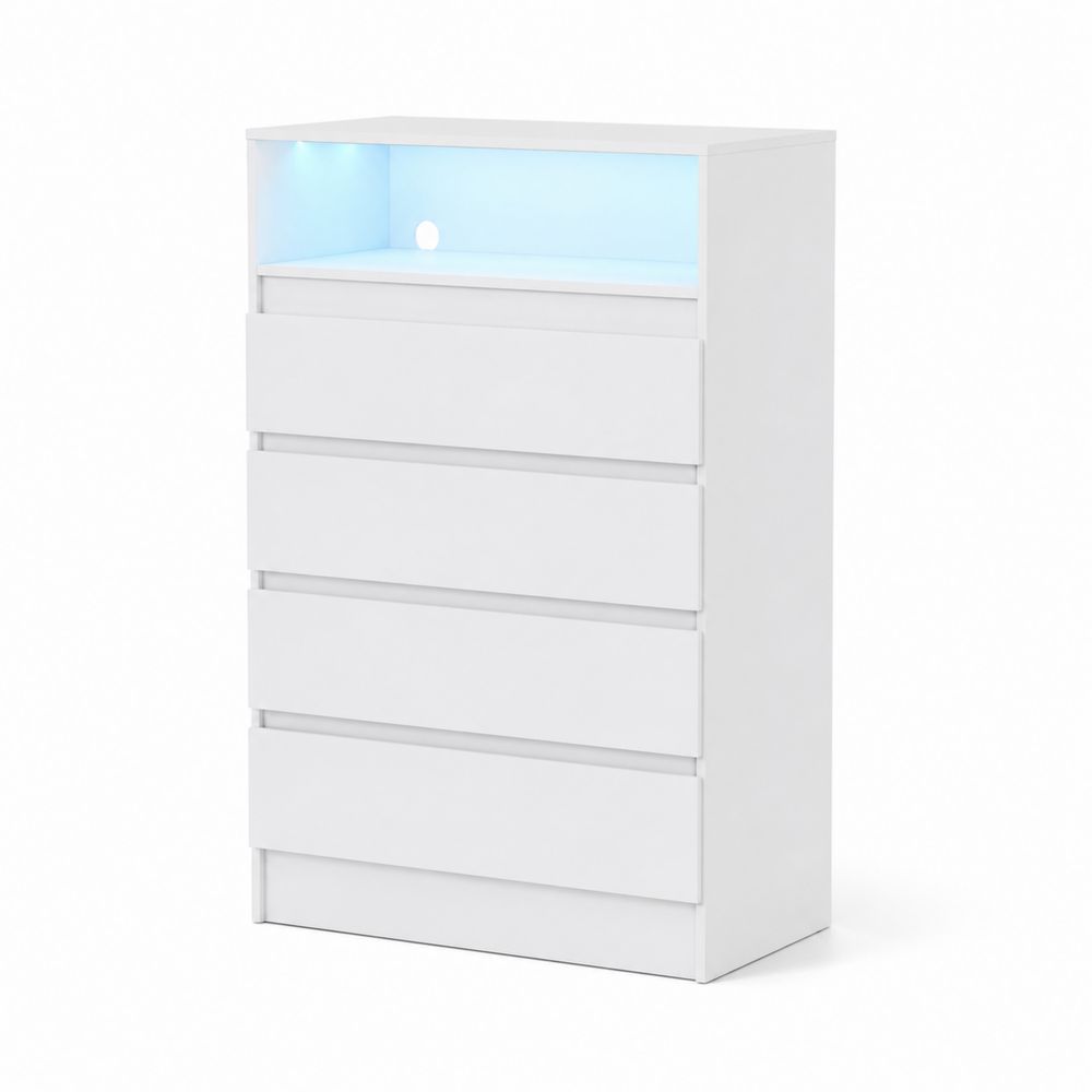 Cassettiera in legno con 5 cassetti e luce LED Bianco-Pelvilos