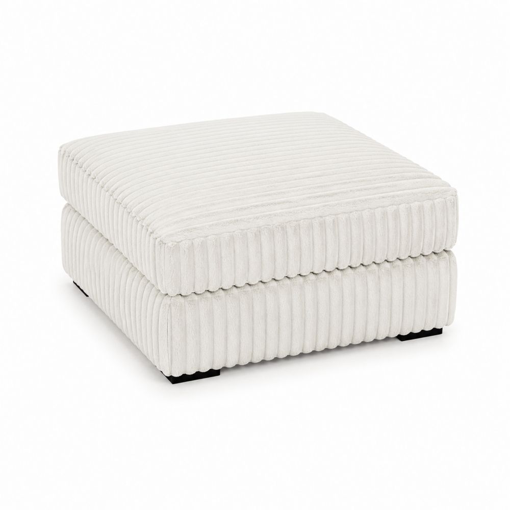 Pouf in tessuto a coste bianco 60x60x35 cm-Pelvilos