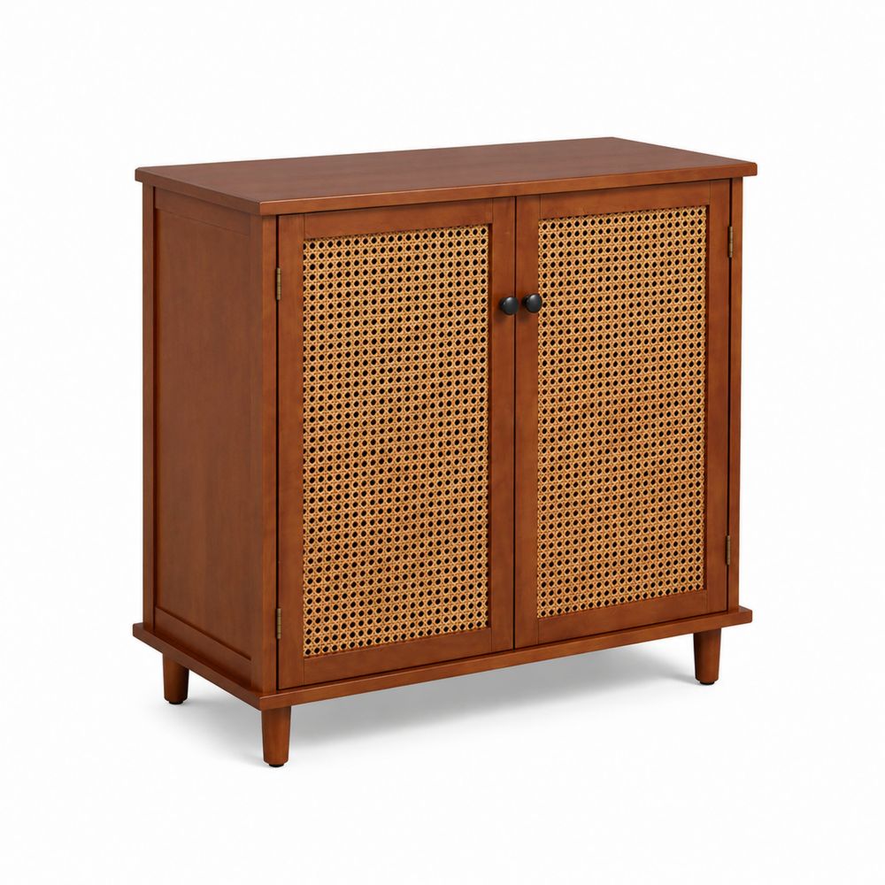 Credenza in Legno e Rattan Marrone 80x35x90 cm-Pelvilos
