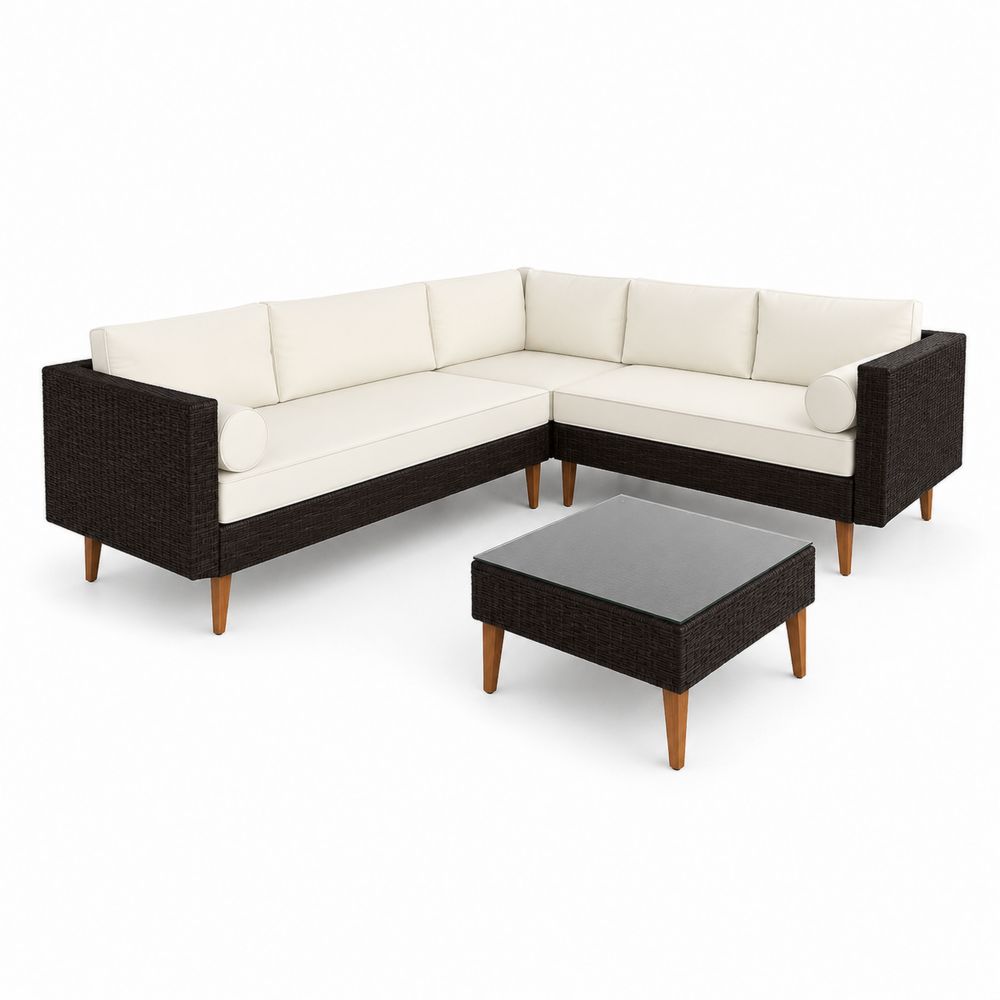 Set Divano Angolare Rattan con Tavolino Vetro Temperato-Pelvilos