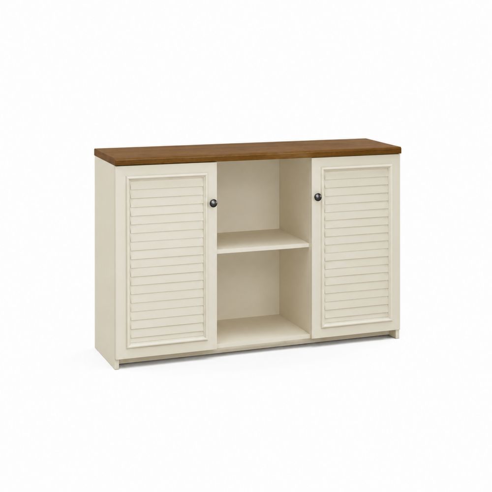 Credenza in Legno MDF con Ripiani e Ante a Persiana 120x35x80 cm Crema/Naturale-Pelvilos