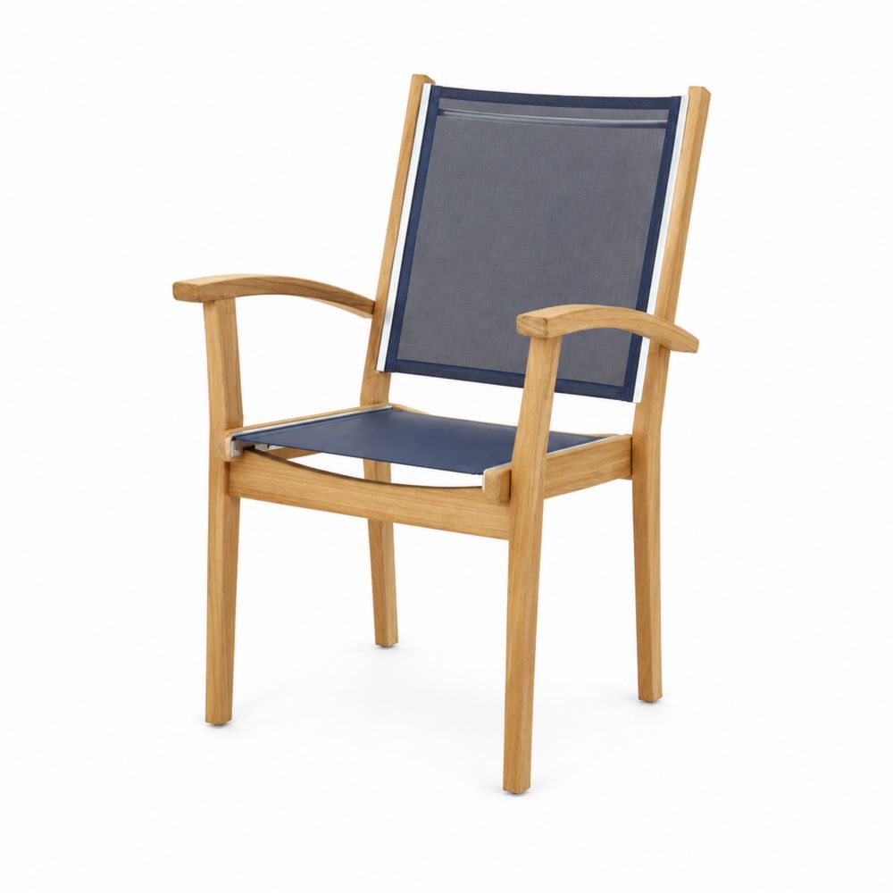 Sedia da giardino in legno di teak e tessuto blu-Pelvilos