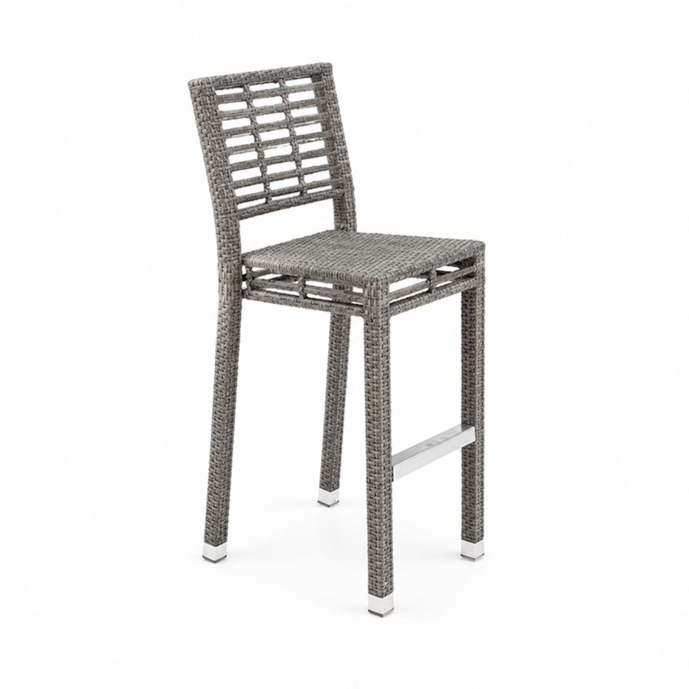 Sgabello da Bar in Rattan Sintetico Grigio con Struttura in Alluminio-Pelvilos