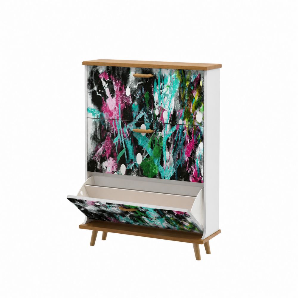 Scarpiera Multicolore in MDF e Legno di Faggio, 100x70x25 cm-Pelvilos