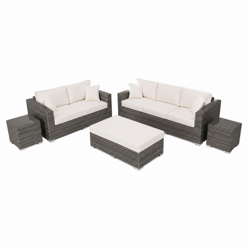 Set Divano da Giardino in Rattan con Cuscini Crema-Pelvilos