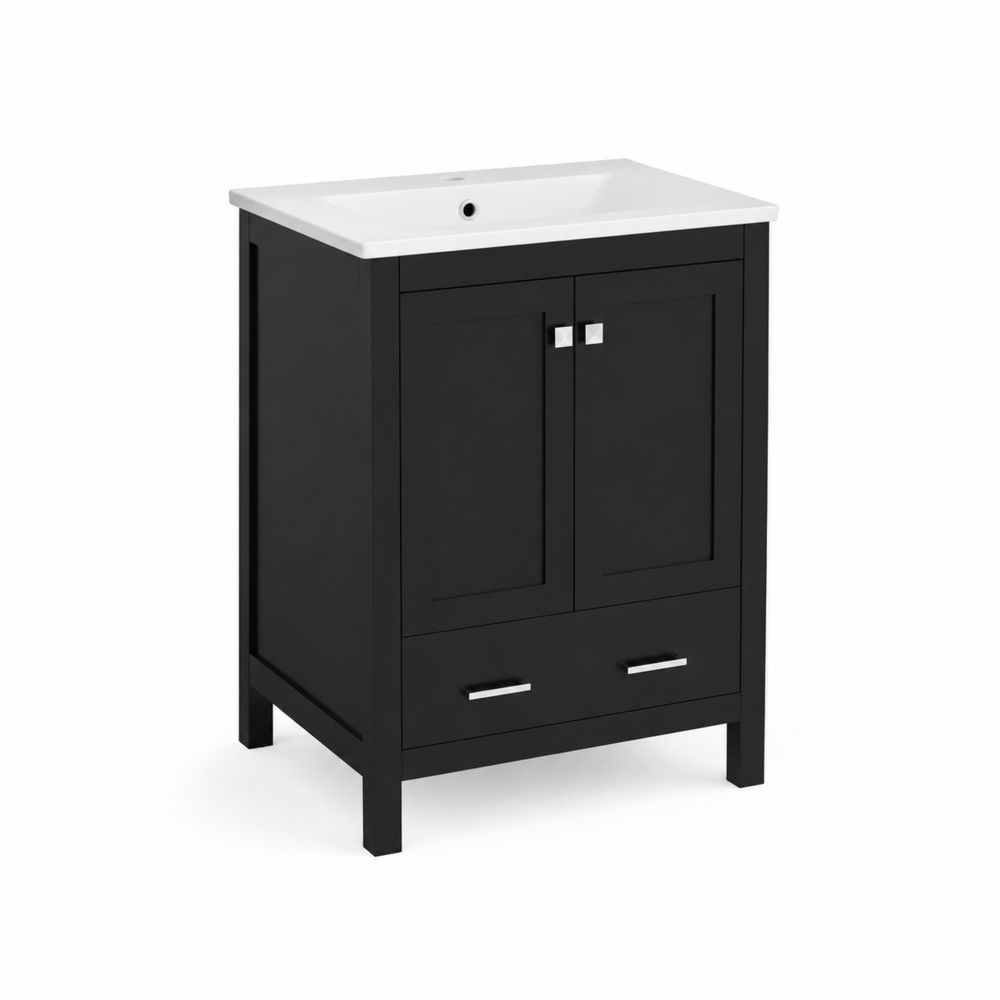 Mobile Lavabo Nero in MDF con Lavabo in Ceramica-Pelvilos