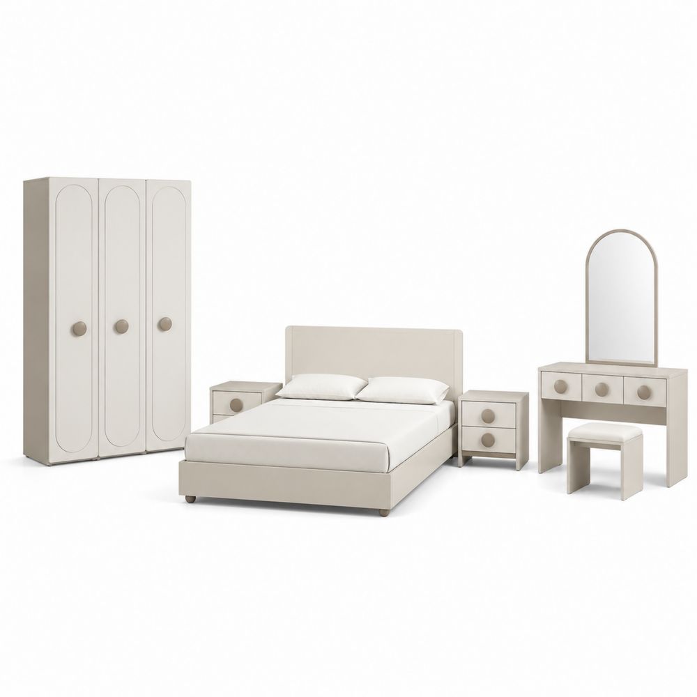 Set Camera da Letto in Legno MDF con Rivestimento Beige-Pelvilos