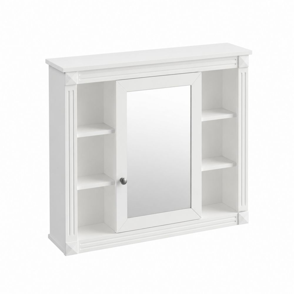 Armadio da Bagno con Specchio in MDF Bianco 60x15x58 cm-Pelvilos