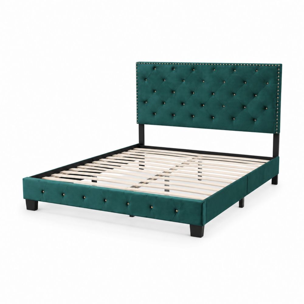 Letto in velluto verde con testiera capitonné 200x160 cm-Pelvilos