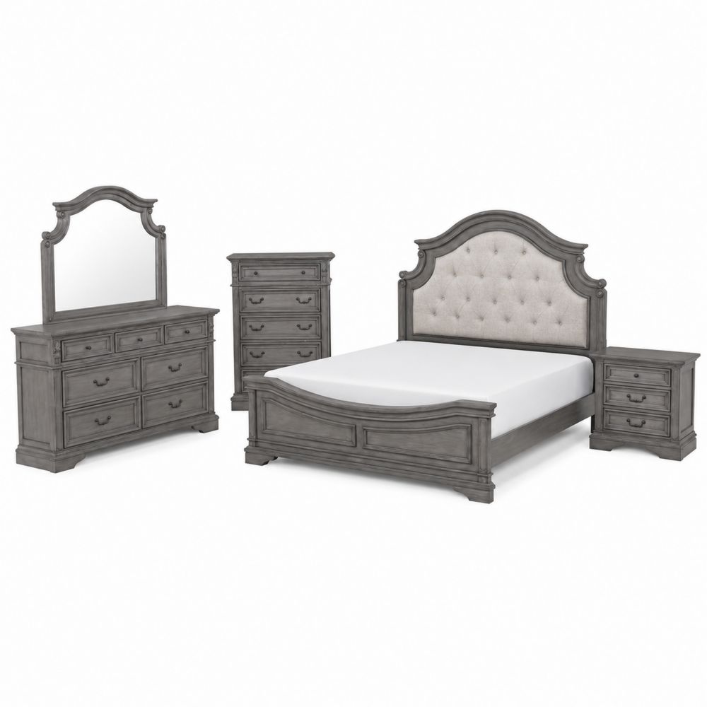 Set Camera da Letto in Legno con Testiera Imbottita Grigia-Pelvilos
