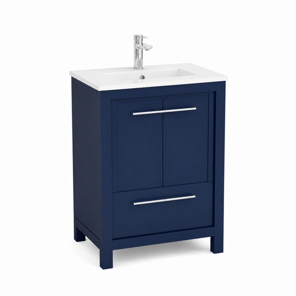 Mobile bagno singolo rettangolare in legno con lavabo integrato Blu-Pelvilos