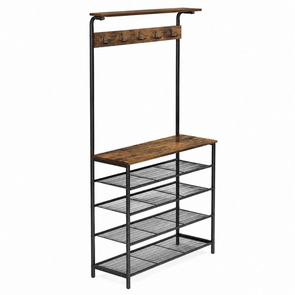 Appendiabiti in Metallo e Legno MDF con Ripiani 185cm-Pelvilos
