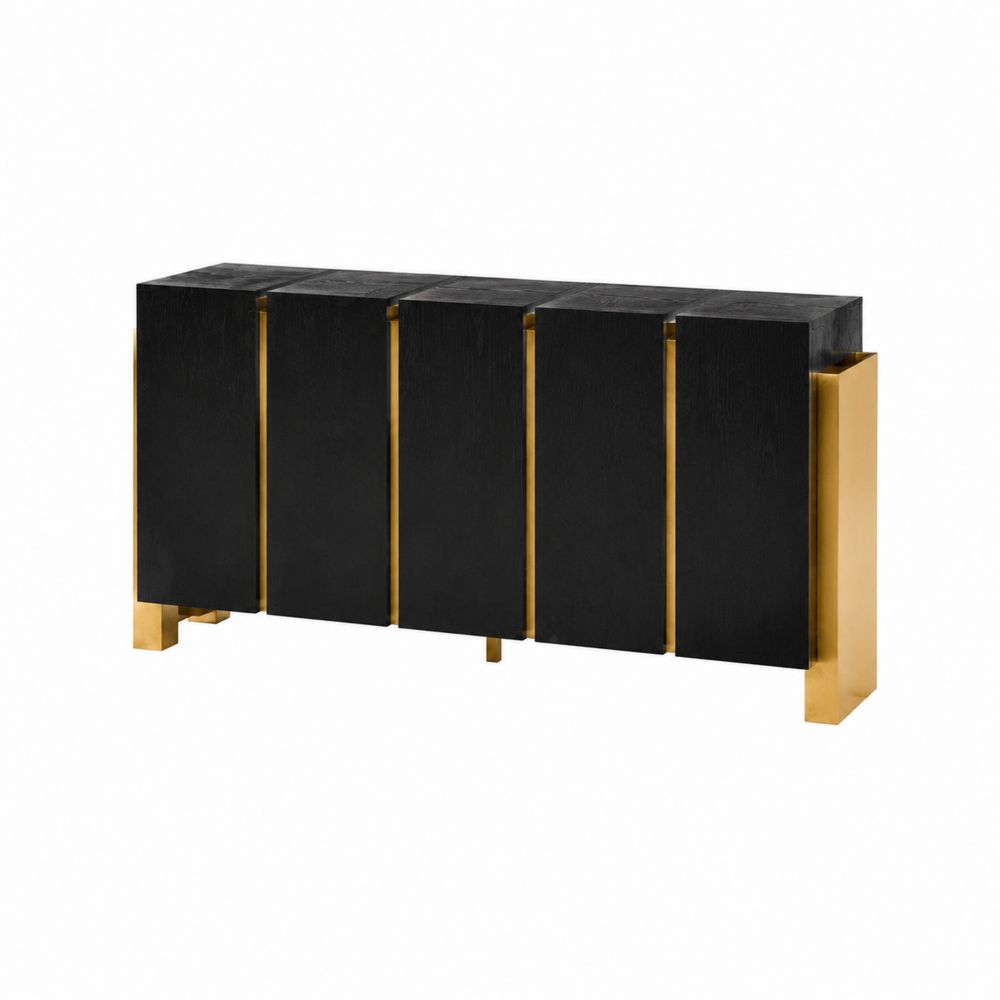 Credenza in legno e metallo nero e dorato 180x45x85 cm-Pelvilos