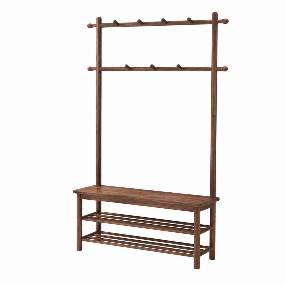 Appendiabiti in legno con panca e ripiani 180x80x40cm-Pelvilos