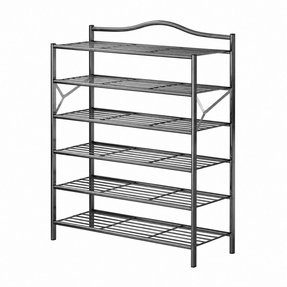 Scarpiera in Metallo Nero con 6 Ripiani 80x30x115 cm-Pelvilos