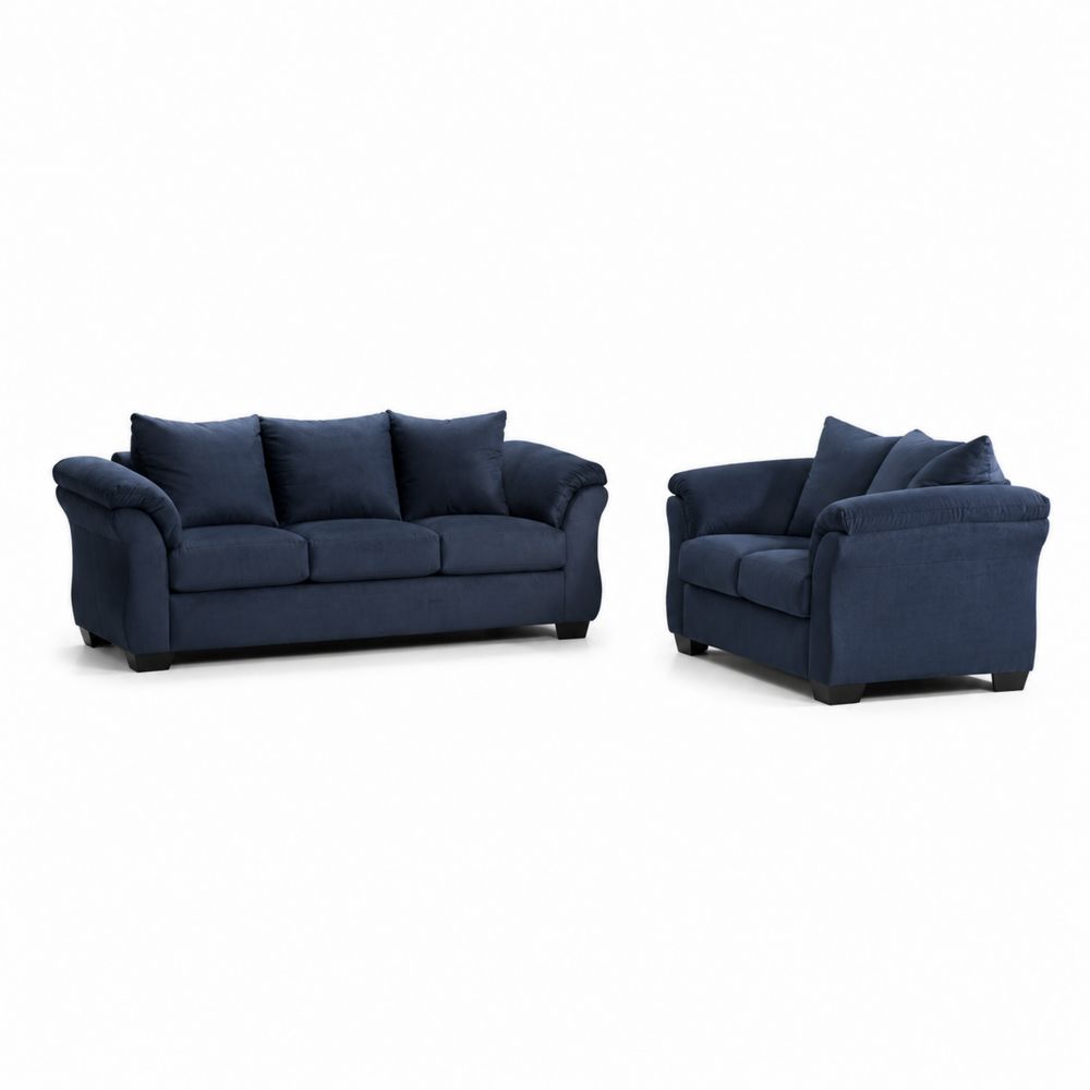 Set di Divani 3 Posti e 2 Posti in Tessuto Blu-Pelvilos