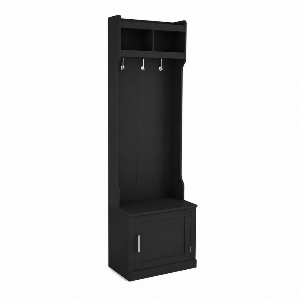 Appendiabiti in MDF Nero con Scaffali e Ganci 180x60x40 cm-Pelvilos