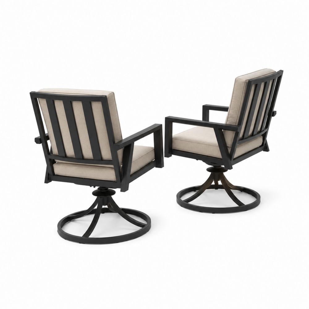 Set di 2 Poltrone da Esterno Rotanti in Metallo con Cuscini in Tessuto Beige-Pelvilos