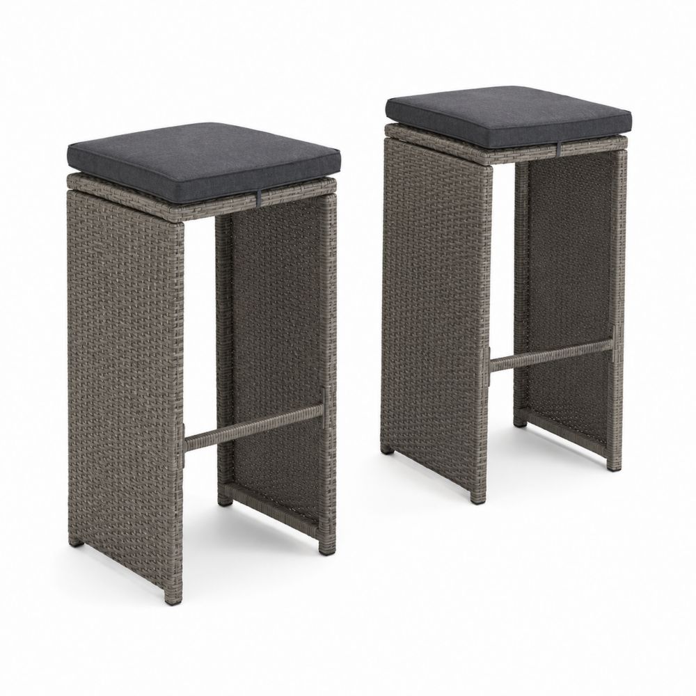 Set di 2 sgabelli da bar in rattan sintetico con cuscini grigi-Pelvilos