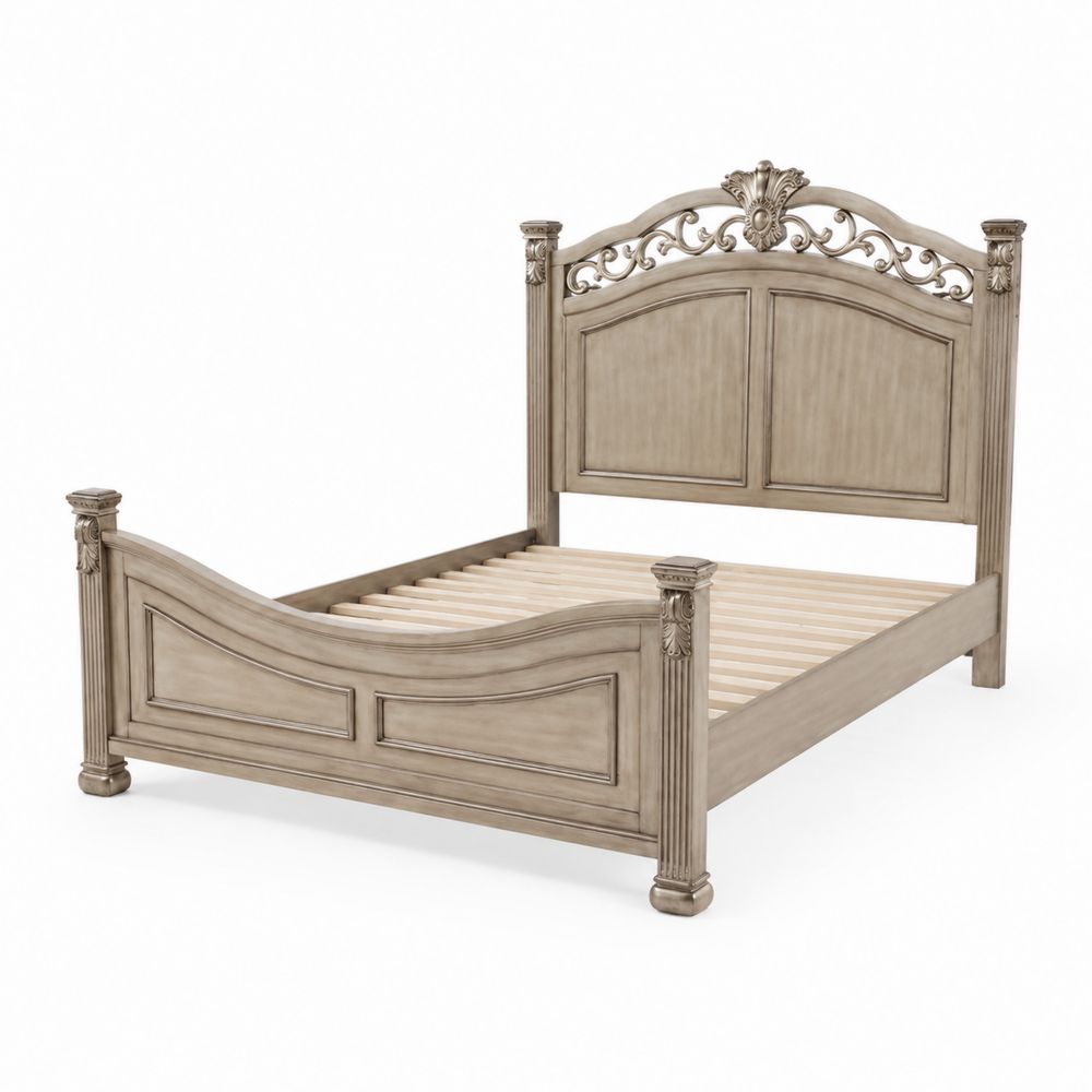 Letto matrimoniale in legno con dettagli scolpiti 190x160 cm-Pelvilos