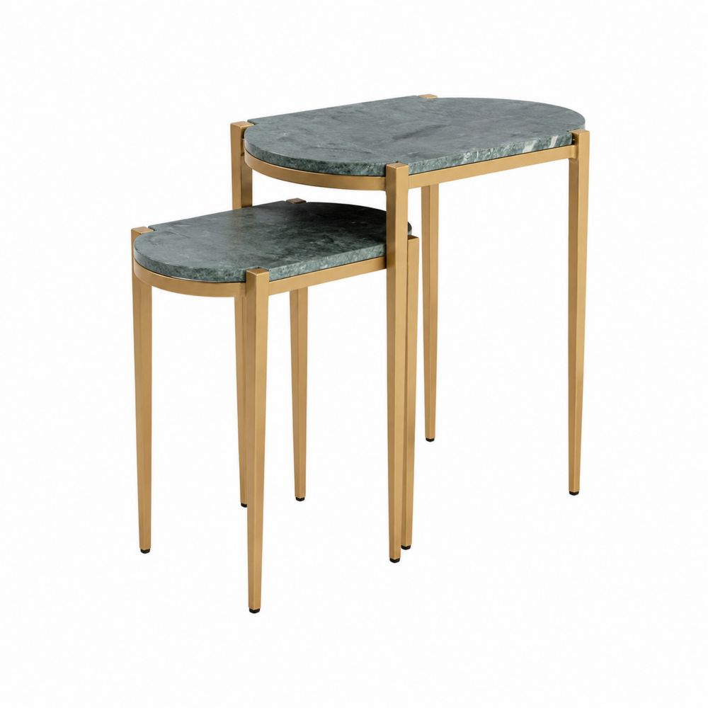 Set di 2 tavolini impilabili in marmo e metallo-Pelvilos