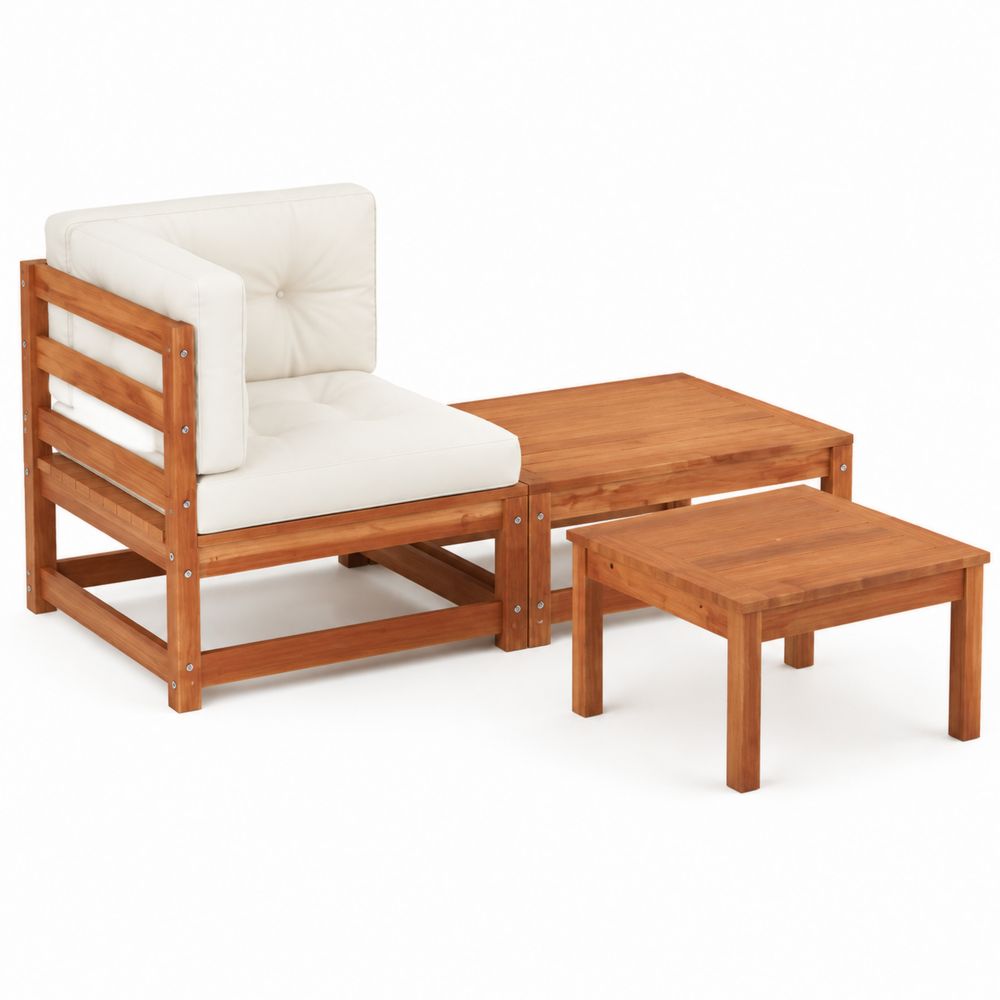 Set modulare da esterno in legno di acacia con cuscini crema-Pelvilos