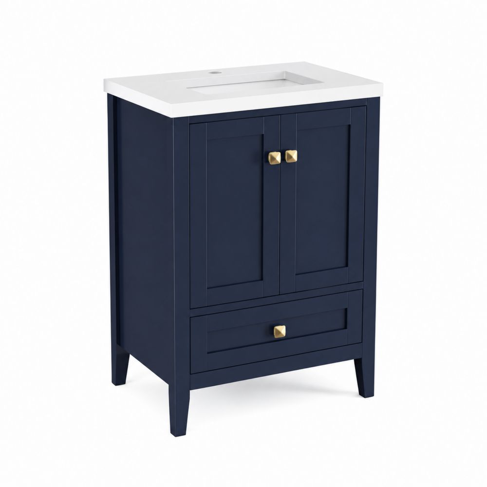 Mobile lavabo singolo in legno blu navy con piano in resina acrilica-Pelvilos