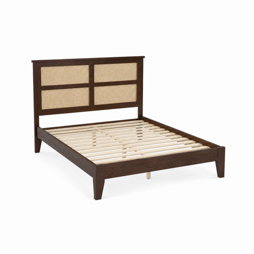 Letto matrimoniale in legno e rattan 200x160 cm Marrone-Pelvilos