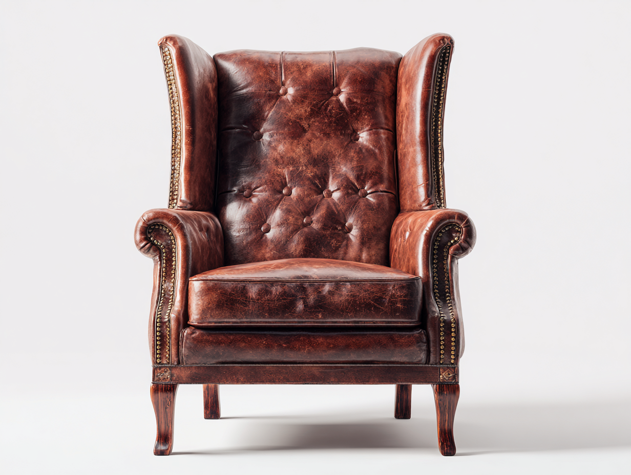 Sillón orejero de cuero sintético 88x92x112 cm - marrón - diseño capitoné clásico-Pazeniabode