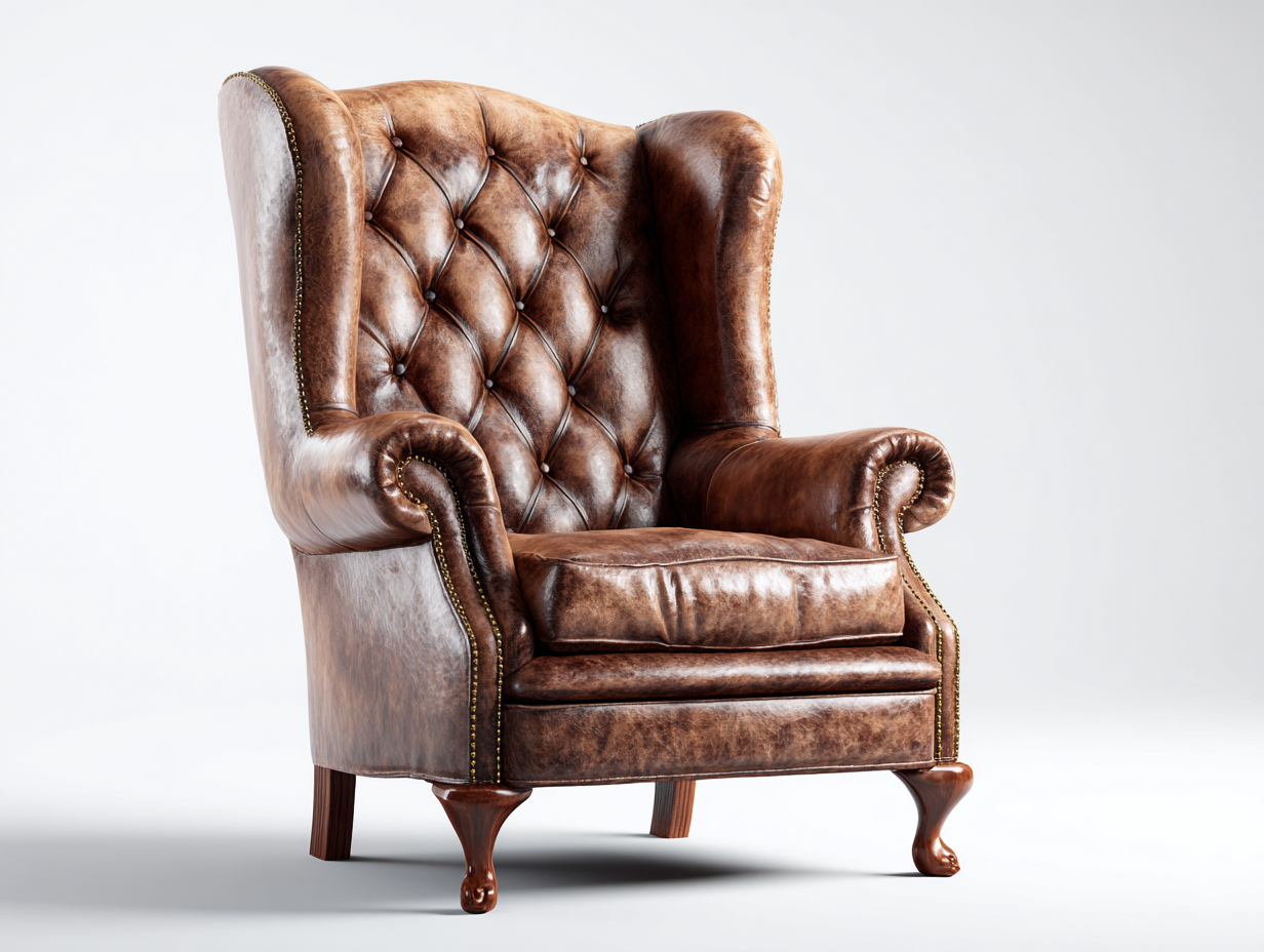 Sillón orejero cuero sintético madera 85x90x105 cm - marrón - estilo clásico capitoné-Pazeniabode