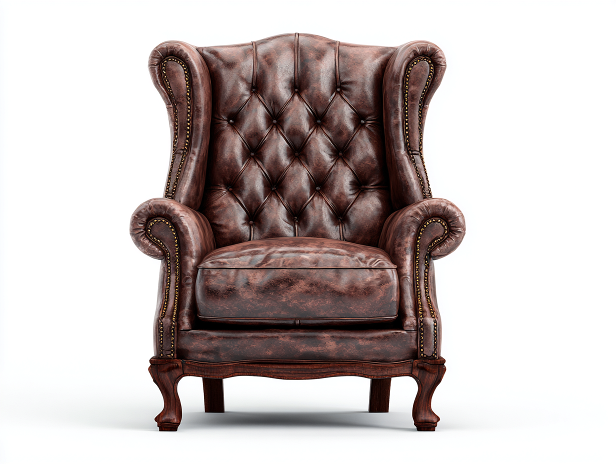 Sillón orejero cuero sintético 85x80x105 cm - marrón - diseño clásico acolchado capitoné-Pazeniabode