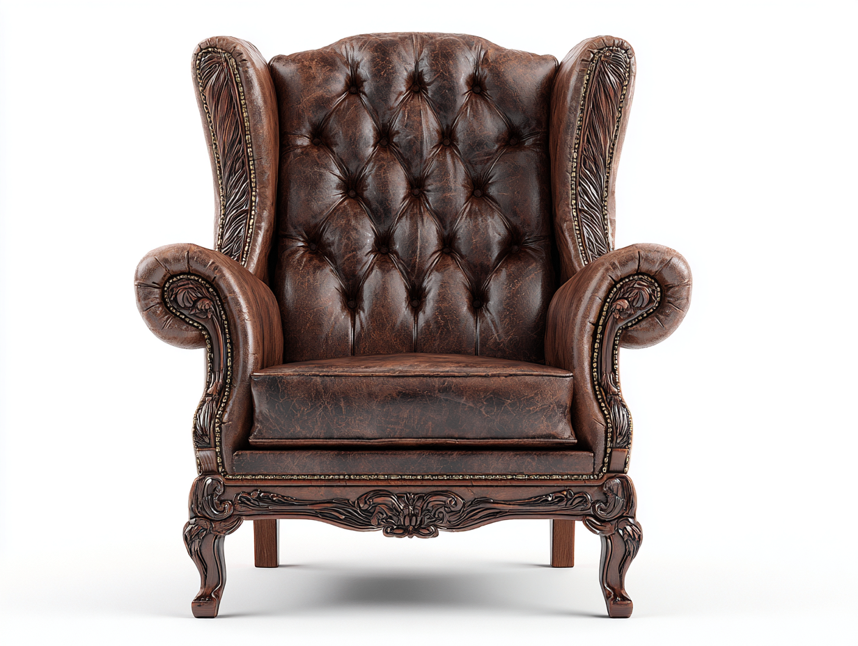 Sillón orejero de cuero sintético 85x90x110 cm - marrón - diseño clásico capitoné-Pazeniabode