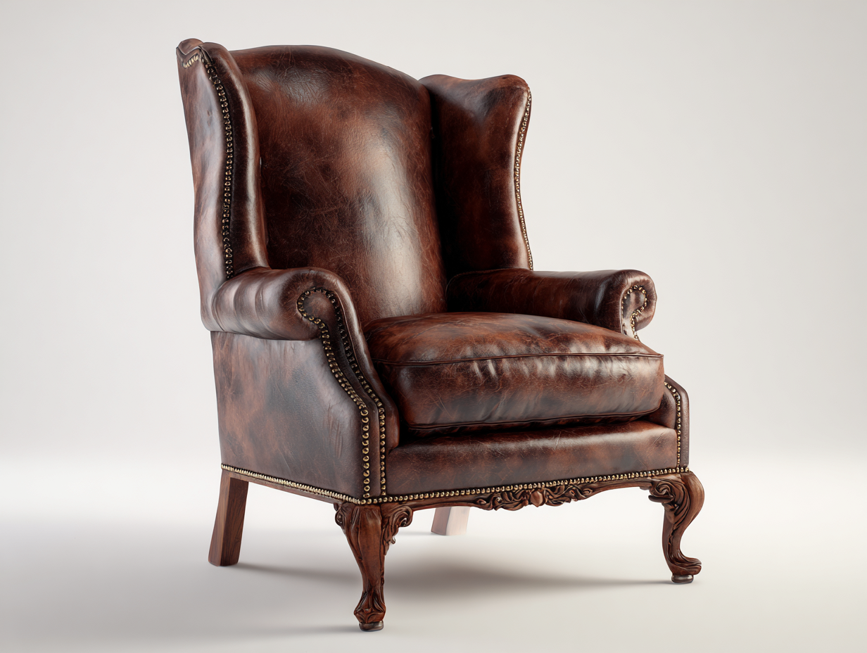 Sillón orejero tapizado en piel sintética marrón oscuro 90x85x110 cm - con reposabrazos curvados - estilo clásico elegante para salón-Pazeniabode