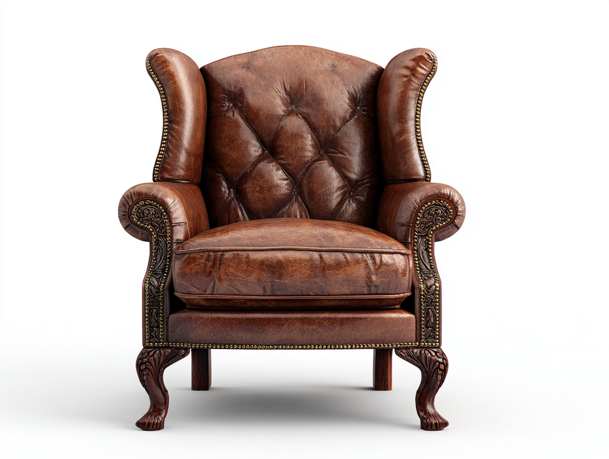 Sillón orejero tapizado en cuero sintético 85x90x105 cm - marrón - diseño clásico capitoné-Pazeniabode