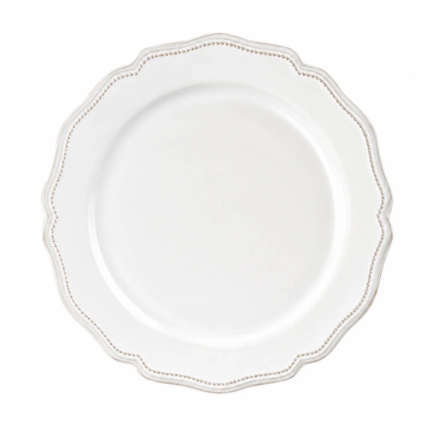 Biały talerz porcelanowy z ozdobnym rantem, średnica 27 cm