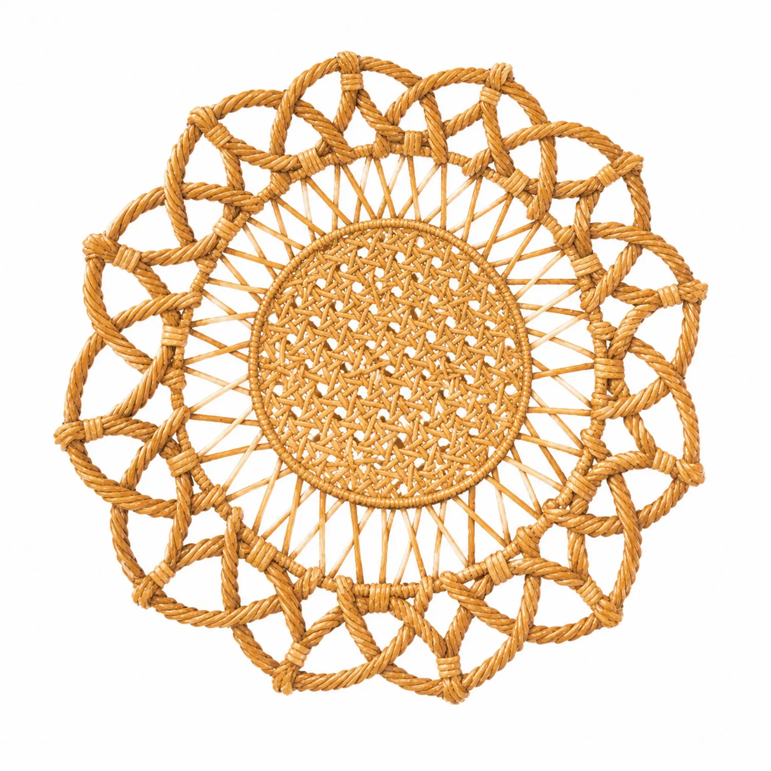 Okrągła podkładka stołowa z rattanem, beżowa, średnica 38 cm