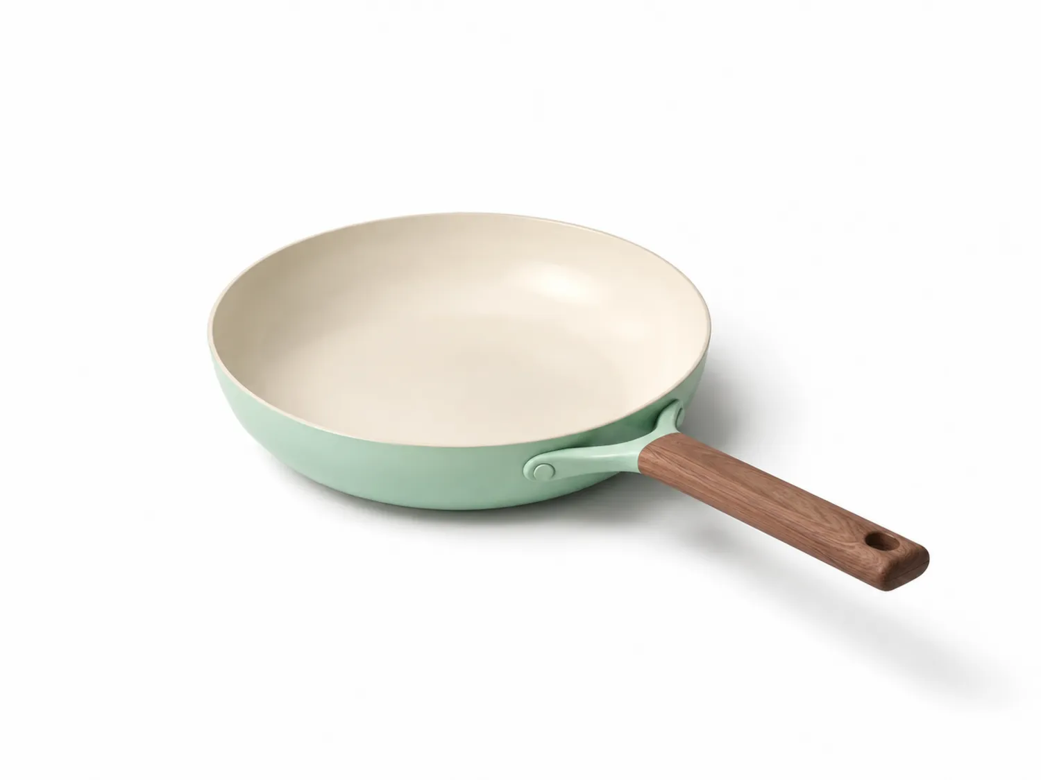 Zielona patelnia ceramiczna z drewnianą rączką, Ø 28 cm