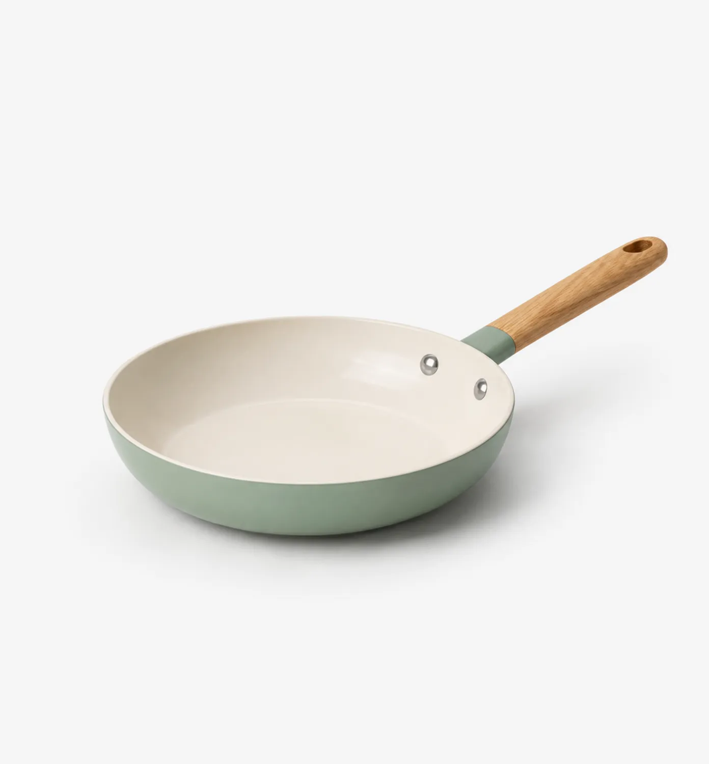 Patelnia ceramiczna zielona z drewnianą rączką 28 cm