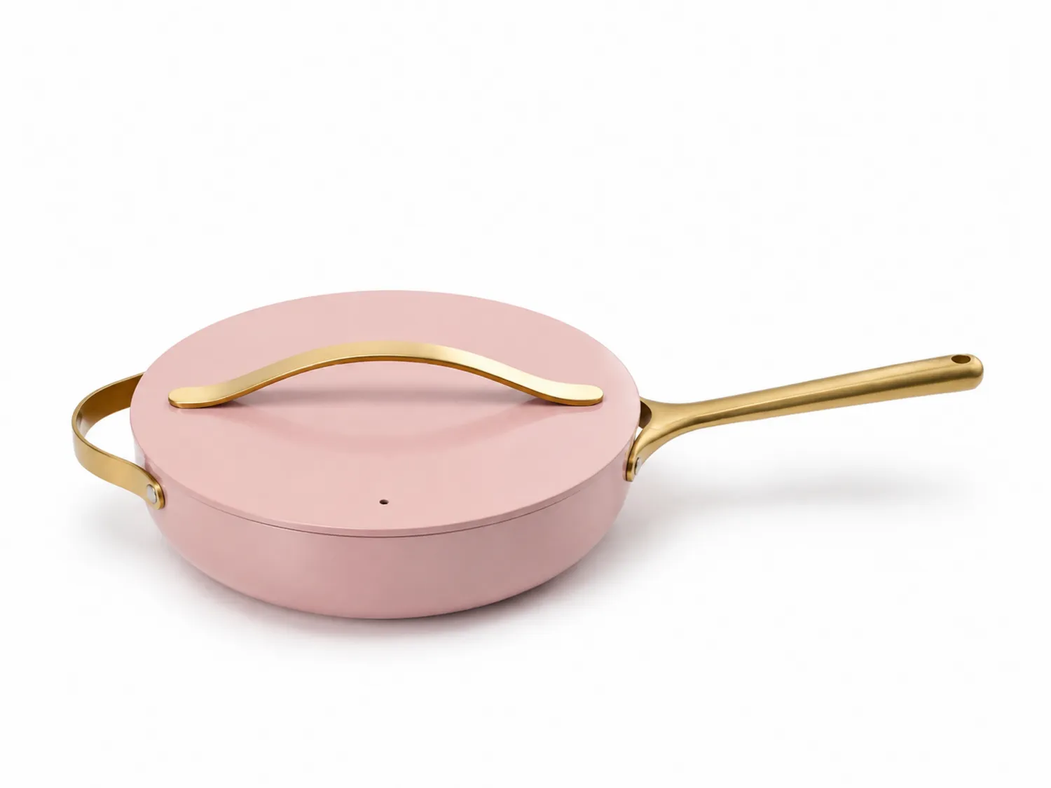 Różowa Patelnia z Pokrywką 28 cm ze Złotymi Uchwytami