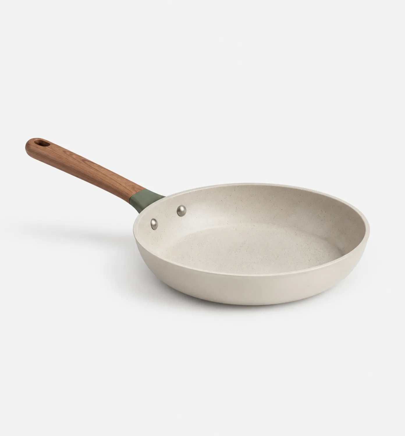 Patelnia ceramiczna z drewnianą rączką 28 cm kremowa