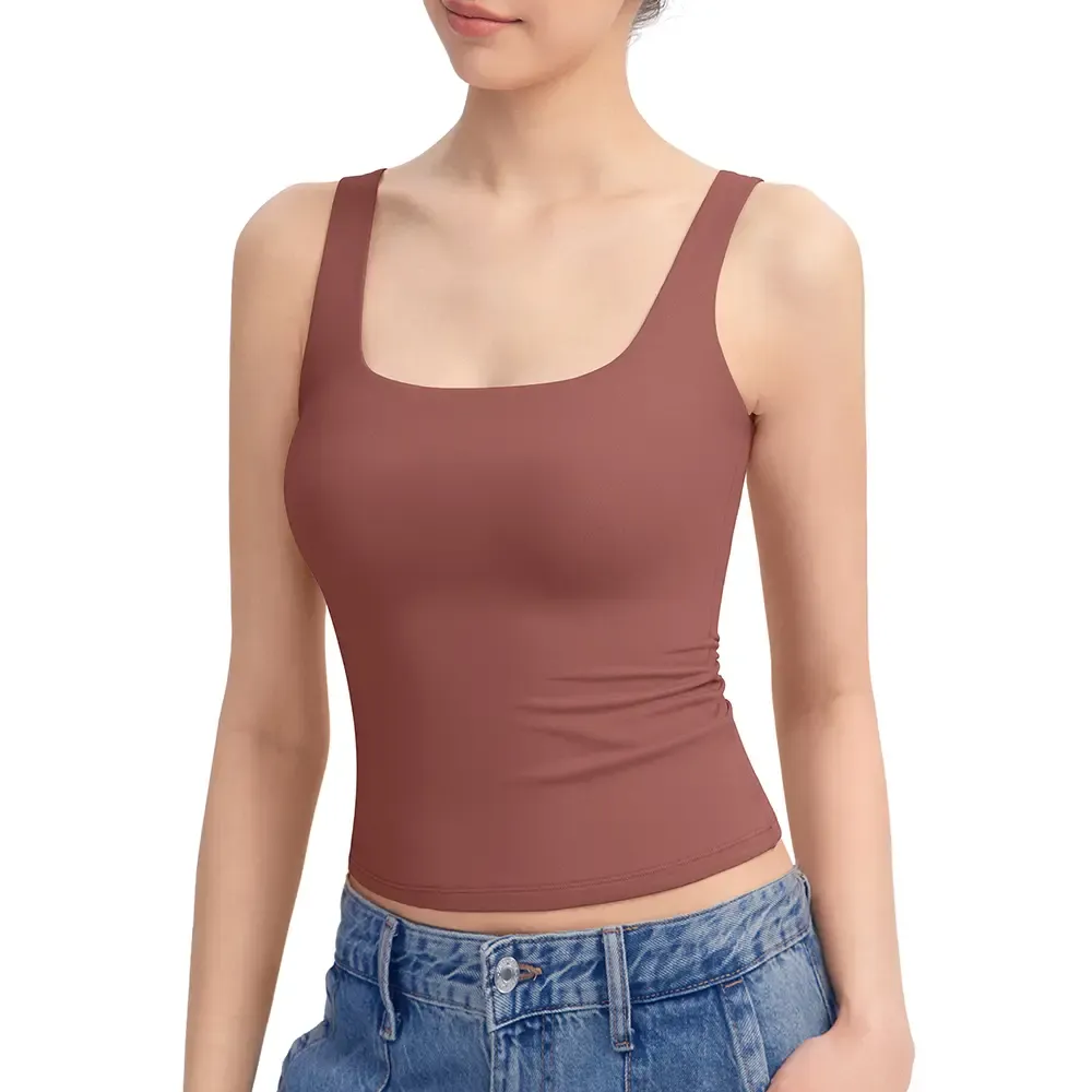 Women Square Neck Double Lined Sleeveless Tank Top Minimalist Casual Basic Tops
