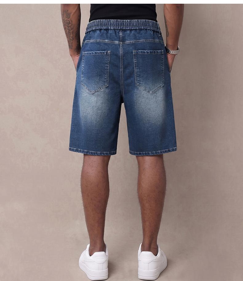Men&rsquo;s summer lightweight denim shorts &mdash; trendy short men&rsquo;s pants, loose stretch mid-thigh denim shorts, classic street cotton everyday wear for men, elastic waistband drawstring denim shorts