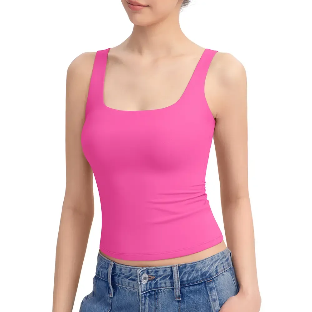 Women Square Neck Double Lined Sleeveless Tank Top Minimalist Casual Basic Tops