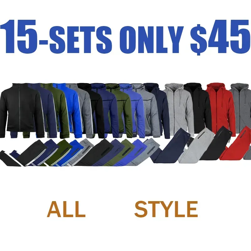 Men’s 5-Piece Fleece Zip Hoodie & Jogger Sets- 2 Full Sets