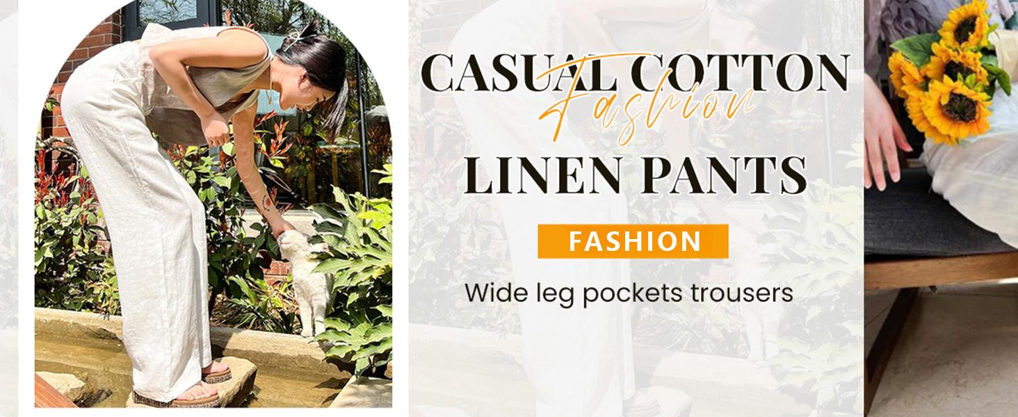 UANEO Women's Cotton Linen Wide Leg Pants Casual Button Up High Waisted Trousers Loose Comfy Spring Summer Womenswear SummerVibes Bohemian Bottoms Minimalist